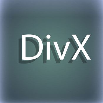 DivX video format sign icon. symbol. On the blue-green abstract background with shadow and space for your text. illustration
