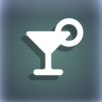 Drink, cocktail with a lemon icon symbol on the blue-green abstract background with shadow and space for your text. illustration