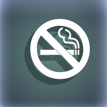 no smoking icon symbol on the blue-green abstract background with shadow and space for your text. illustration