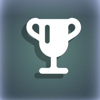 Winner cup, Awarding of winners, Trophy icon symbol on the blue-green abstract background with shadow and space for your text. illustration