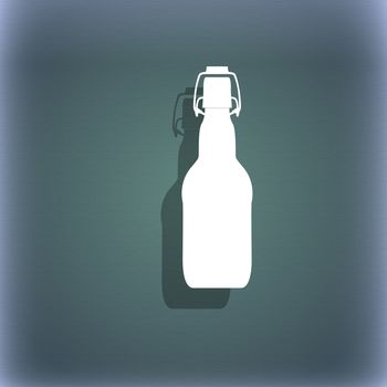 bottle icon symbol on the blue-green abstract background with shadow and space for your text. illustration