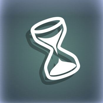 hourglass icon symbol on the blue-green abstract background with shadow and space for your text. illustration