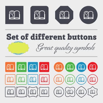 Book sign icon. Open book symbol. Big set of colorful, diverse, high-quality buttons. illustration