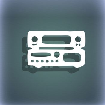 radio, receiver, amplifier icon symbol on the blue-green abstract background with shadow and space for your text. illustration