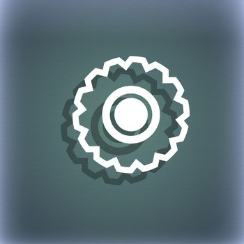 cogwhee icon symbol on the blue-green abstract background with shadow and space for your text. illustration