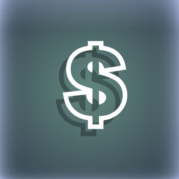 Dollar icon symbol on the blue-green abstract background with shadow and space for your text. illustration
