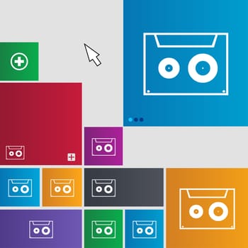 cassette sign icon. Audiocassette symbol. Set of colour buttons. illustration