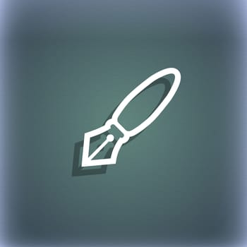 Pen icon symbol on the blue-green abstract background with shadow and space for your text. illustration