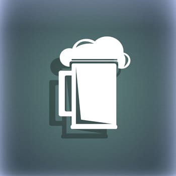 glass of beer icon symbol on the blue-green abstract background with shadow and space for your text. illustration