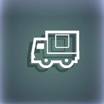 Delivery truck icon symbol on the blue-green abstract background with shadow and space for your text. illustration