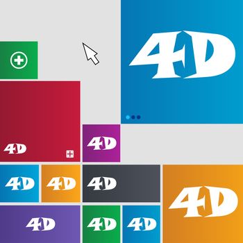 4D sign icon. 4D New technology symbol. Set of colour buttons. illustration