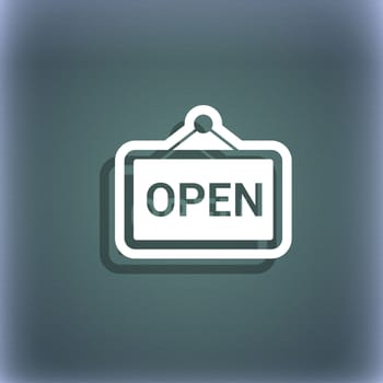 open icon symbol on the blue-green abstract background with shadow and space for your text. illustration