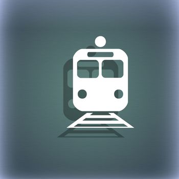 train icon symbol on the blue-green abstract background with shadow and space for your text. illustration