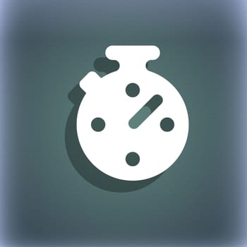 Timer, stopwatch icon symbol on the blue-green abstract background with shadow and space for your text. illustration