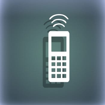 the remote control icon symbol on the blue-green abstract background with shadow and space for your text. illustration