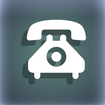 retro telephone handset icon symbol on the blue-green abstract background with shadow and space for your text. illustration
