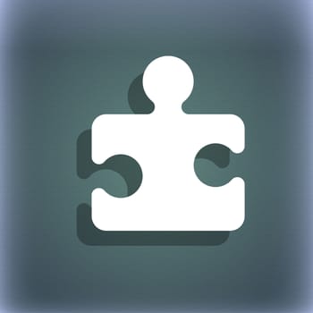 Puzzle piece icon symbol on the blue-green abstract background with shadow and space for your text. illustration