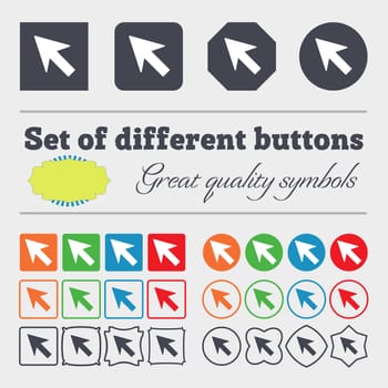 Cursor, arrow icon sign. Big set of colorful, diverse, high-quality buttons. illustration