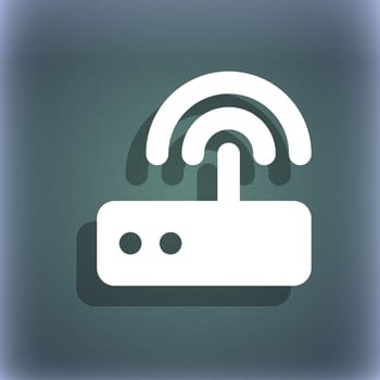 Wi fi router icon symbol on the blue-green abstract background with shadow and space for your text. illustration