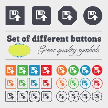 floppy icon. Flat modern design. Big set of colorful, diverse, high-quality buttons. illustration