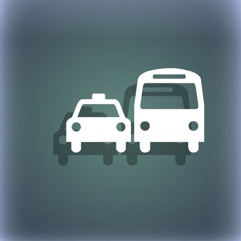 taxi icon symbol on the blue-green abstract background with shadow and space for your text. illustration