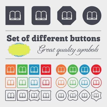 Book sign icon. Open book symbol. Big set of colorful, diverse, high-quality buttons. illustration