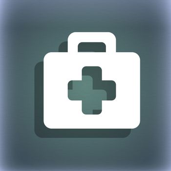 first aid kit icon symbol on the blue-green abstract background with shadow and space for your text. illustration