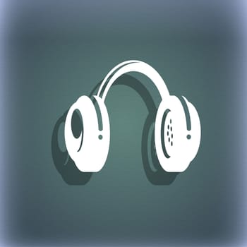headsets icon symbol on the blue-green abstract background with shadow and space for your text. illustration