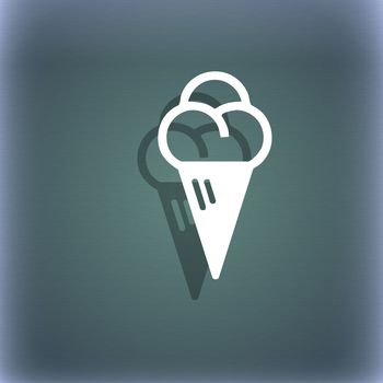 ice cream icon symbol on the blue-green abstract background with shadow and space for your text. illustration