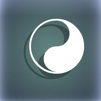 Yin Yang icon symbol on the blue-green abstract background with shadow and space for your text. illustration