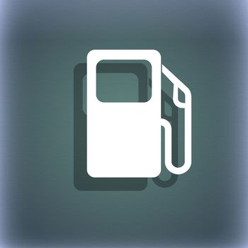 Auto gas station icon symbol on the blue-green abstract background with shadow and space for your text. illustration