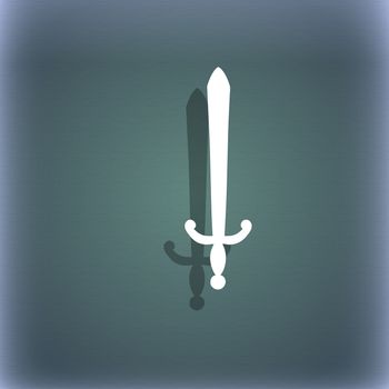 the sword icon symbol on the blue-green abstract background with shadow and space for your text. illustration