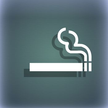 cigarette smoke icon symbol on the blue-green abstract background with shadow and space for your text. illustration