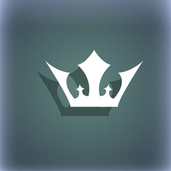 Crown icon symbol on the blue-green abstract background with shadow and space for your text. illustration
