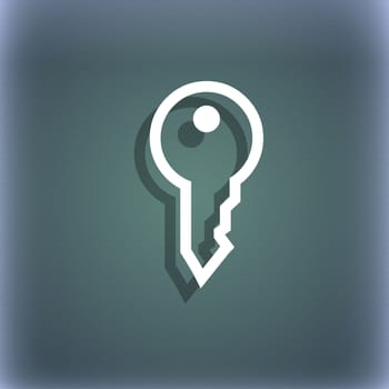 Key icon symbol on the blue-green abstract background with shadow and space for your text. illustration