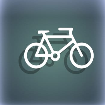 bike icon symbol on the blue-green abstract background with shadow and space for your text. illustration