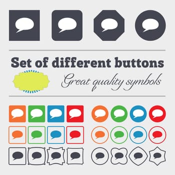 Speech bubble icons. Think cloud symbols. Big set of colorful, diverse, high-quality buttons. illustration