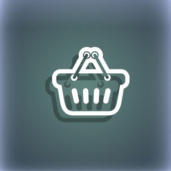 shopping cart icon symbol on the blue-green abstract background with shadow and space for your text. illustration