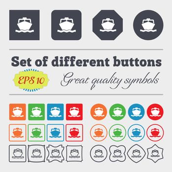 the boat icon sign. Big set of colorful, diverse, high-quality buttons. illustration