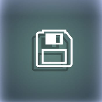 floppy disk icon symbol on the blue-green abstract background with shadow and space for your text. illustration