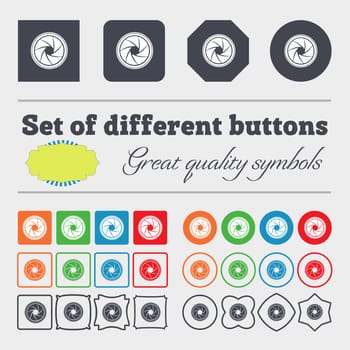 diaphragm icon. Aperture sign. Big set of colorful, diverse, high-quality buttons. illustration