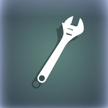 wrench icon symbol on the blue-green abstract background with shadow and space for your text. illustration