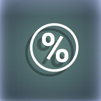 percentage discount icon symbol on the blue-green abstract background with shadow and space for your text. illustration