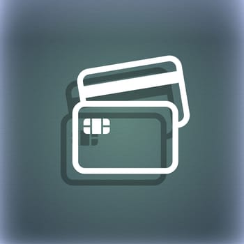 Credit card icon symbol on the blue-green abstract background with shadow and space for your text. illustration