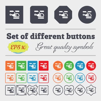 Helicopter icon sign Big set of colorful, diverse, high-quality buttons. illustration