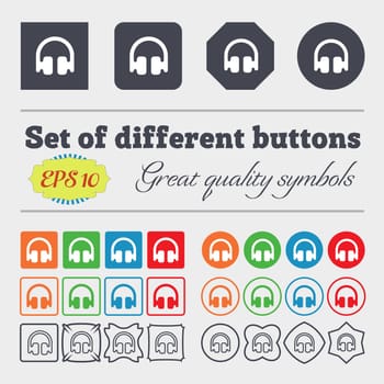 Headphones, Earphones icon sign. Big set of colorful, diverse, high-quality buttons. illustration