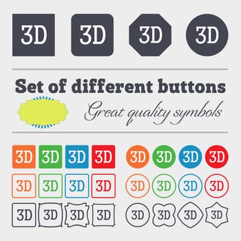 3D sign icon. 3D New technology symbol. Big set of colorful, diverse, high-quality buttons. illustration