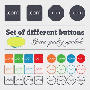 Domain COM sign icon. Top-level internet domain symbol. Big set of colorful, diverse, high-quality buttons. illustration