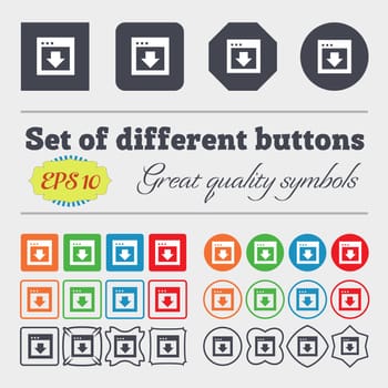 Arrow down, Download, Load, Backup icon sign Big set of colorful, diverse, high-quality buttons. illustration