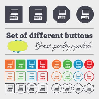 Computer monitor and keyboard Icon. Big set of colorful, diverse, high-quality buttons. illustration